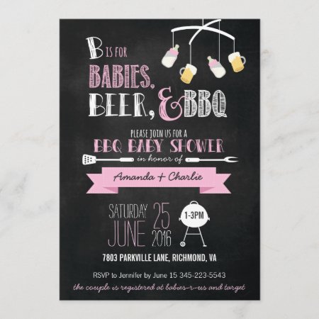 Pink Babies, Beer & Bbq Baby Shower Invitation