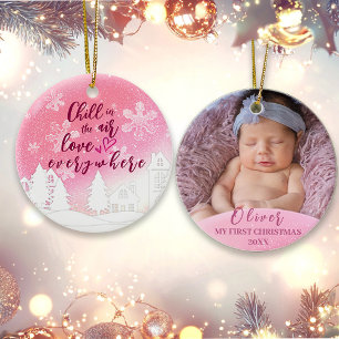 Pink Baby 1st Christmas Custom Photo Ornament