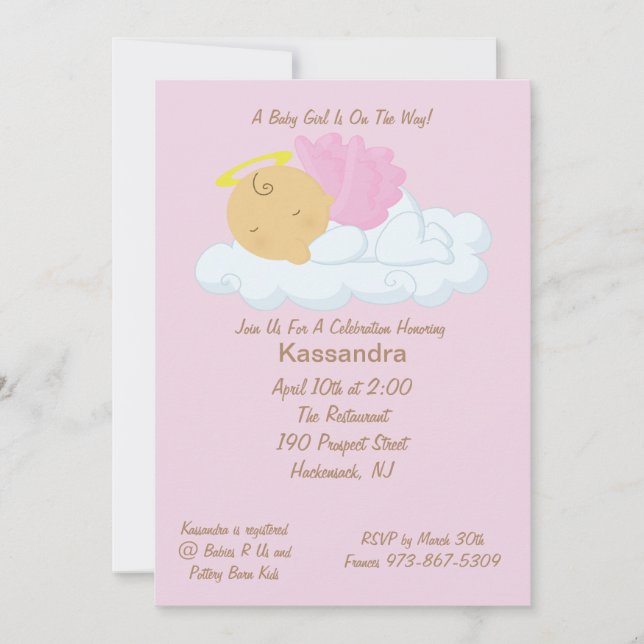 Pink Baby Angel Baby Shower Invitation (Front)