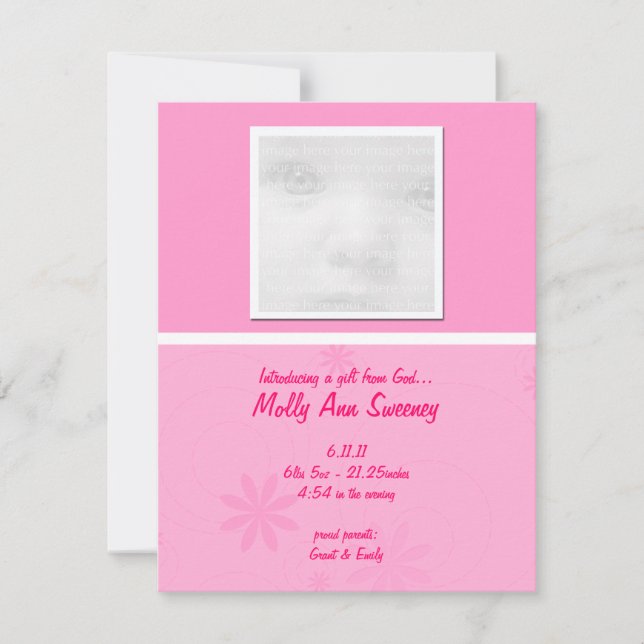 Pink Baby Announcement Cards (Front)