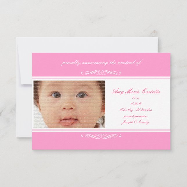 Pink Baby Announcement Cards (Front)