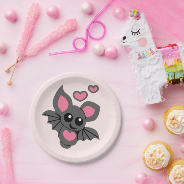 Pink Baby Bat Paper Plates (Party)