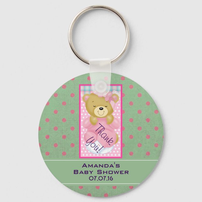 Pink Baby Bear Baby Shower Favor Keychain (Front)