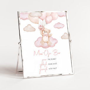 Pink Baby Bear Balloon Baby Shower Mom Osa Bar Poster