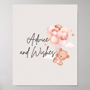 Pink Baby Bear & Balloons Advice & Wishes Poster