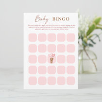Pink Baby Bear & Balloons Baby Shower BINGO Card