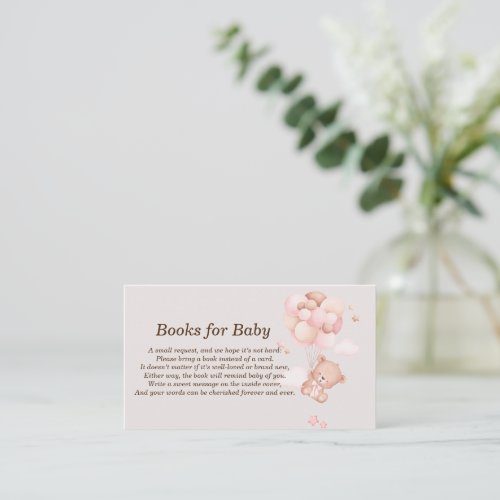 Pink Baby Bear  Balloons Books For Baby Place Card