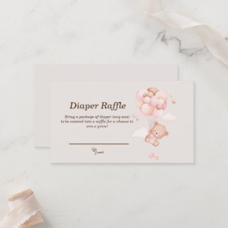 Pink Baby Bear & Balloons Diaper Raffle Cards