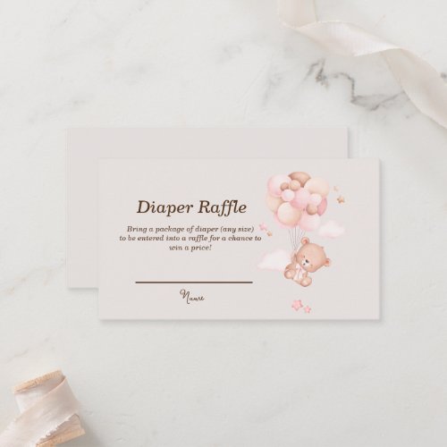Pink Baby Bear  Balloons Diaper Raffle Cards
