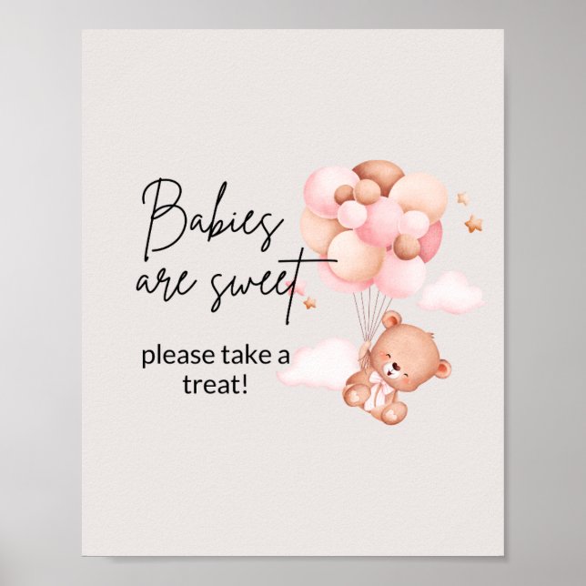 Pink Baby Bear & Balloons Treat Poster (Front)