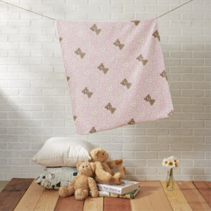 Pink Baby Bear Floral Daisy Baby Blanket