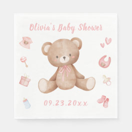 Pink Baby Bear Girl Cute Baby Shower Napkins