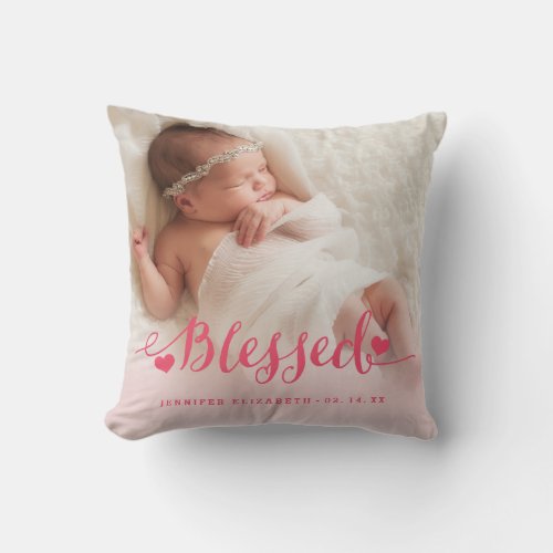 Pink Baby Birth Photo Keepsake Pillow