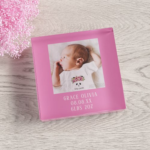Pink Baby Birth Stats Photo Keepsake Paperweight