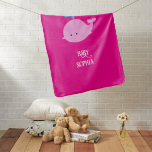 Pink Baby Blanket, Whale Graphic with Baby's Name Blanket