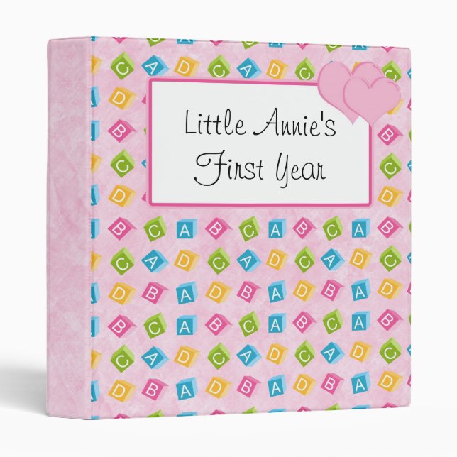 Pink Baby Blocks With ABC'S 3 Ring Binder (Front/Spine)