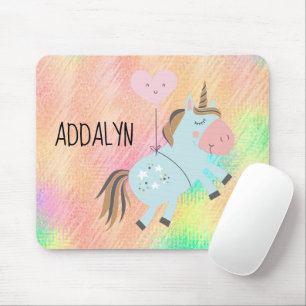 Pink Baby Blue Unicorn Balloon Watercolor Pastel Mouse Pad