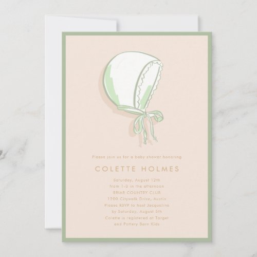 Pink Baby Bonnet Baby Shower Invitation