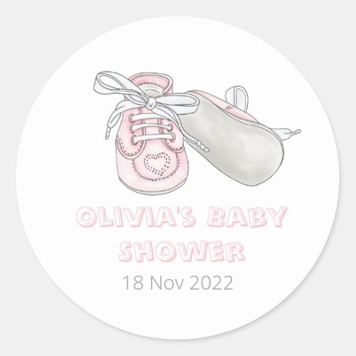 Pink Baby Bootie Watercolor Baby Shower  Classic Round Sticker