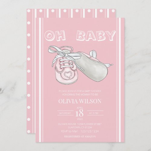 Pink Baby Bootie Watercolor Baby Shower Invitation