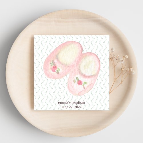 Pink Baby Booties Baptism Paper Napkin