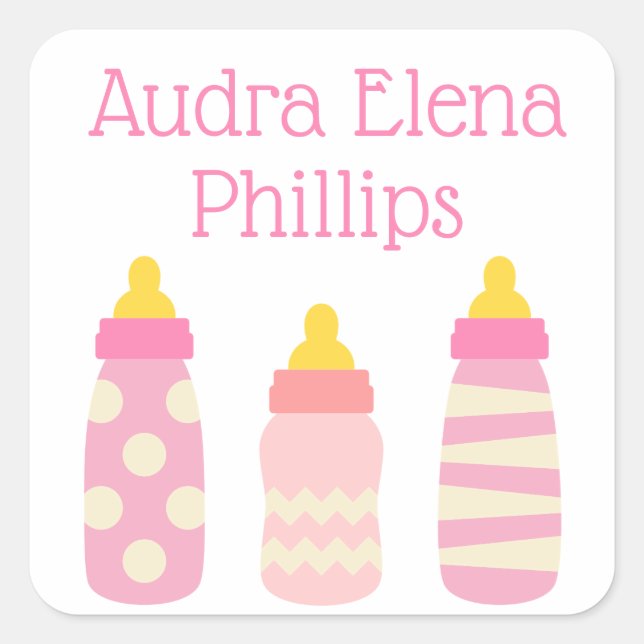 Pink Baby Bottles Personalized Stickers (Front)
