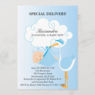 Pink Baby Boy Stork Baby Shower Invitation