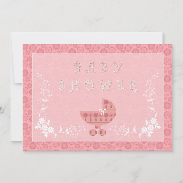 Pink Baby Buggy Baby Shower Invitations (Front)
