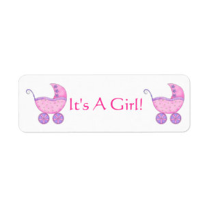 Pink Baby Buggy Carriage It's A Girl Customized Label