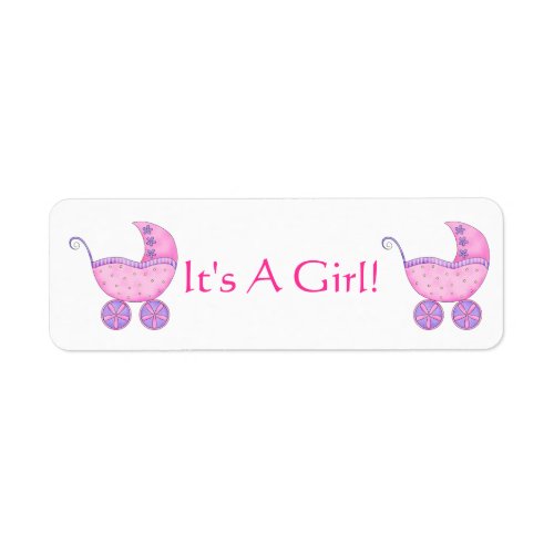 Pink Baby Buggy Carriage Its A Girl Customized Label