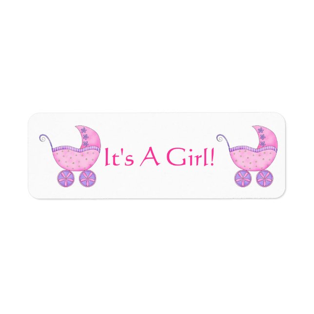 Pink Baby Buggy Carriage It's A Girl Customized Label (Front)