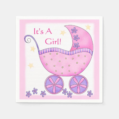 Pink Baby Buggy Carriage Its a Girl Shower Paper Napkins