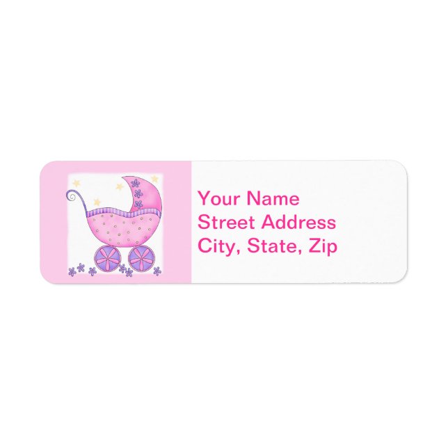 Pink Baby Buggy Carriage Shower Customized Label (Front)