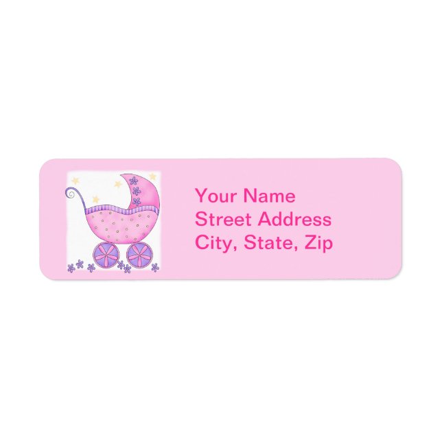 Pink Baby Buggy Carriage Shower Customized Label (Front)