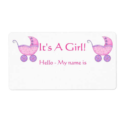 Pink Baby Buggy Its A Girl Shower Name Tag