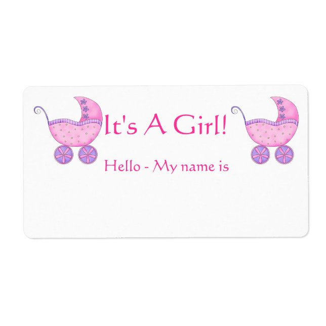 Pink Baby Buggy It's A Girl Shower Name Tag (Front)