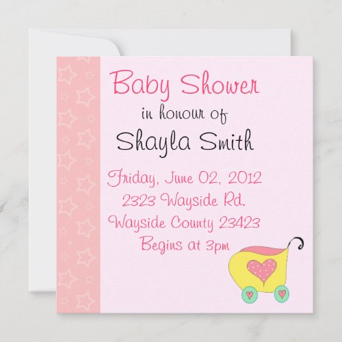 Pink Baby Buggy Shower Invitation