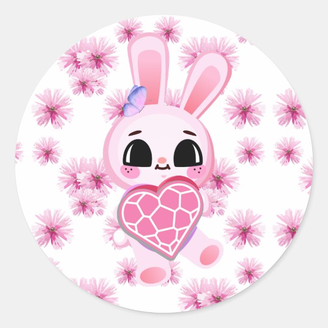 pink baby bunny classic round sticker (Front)