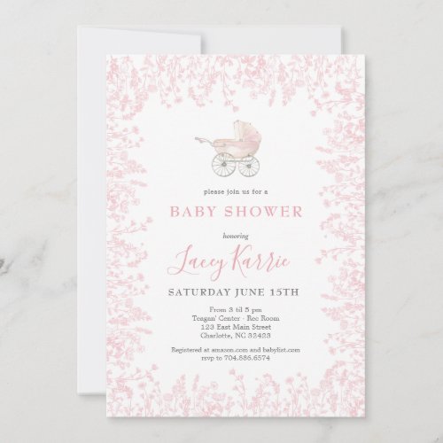 pink Baby Carriage Baby Shower invitation
