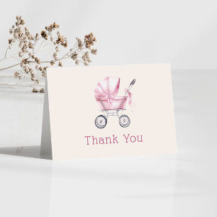 Pink Baby Carriage Baby Shower Letterpress Thank You Card