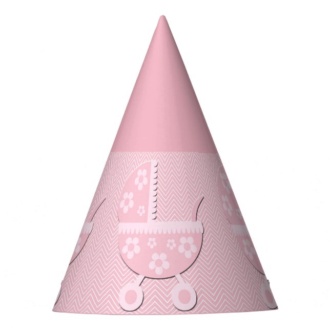 Pink Baby Carriage Baby Shower Party Hat (Front)