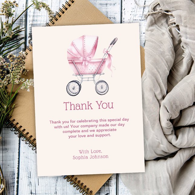 Pink Baby Carriage Baby Shower Thank You Card (Creator Uploaded)