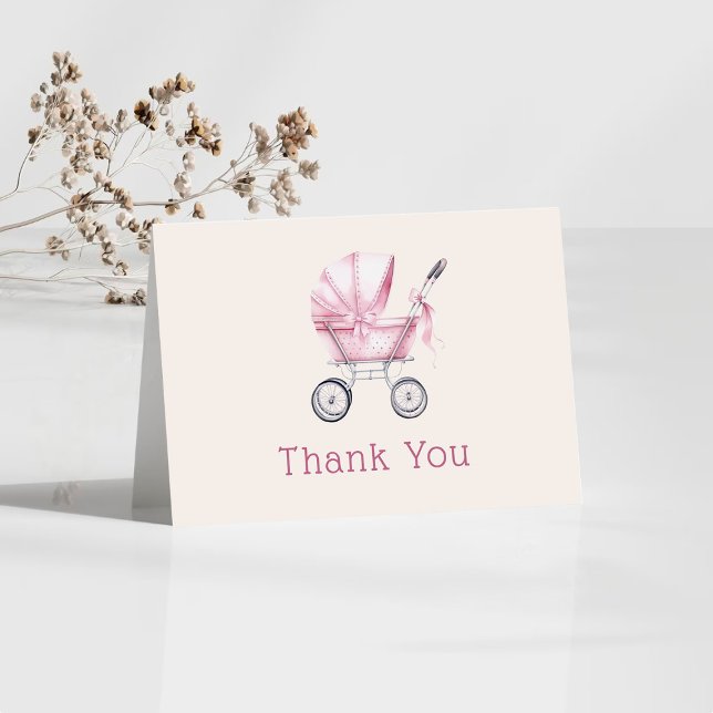 Pink Baby Carriage Baby Shower Thank You Card (Creator Uploaded)