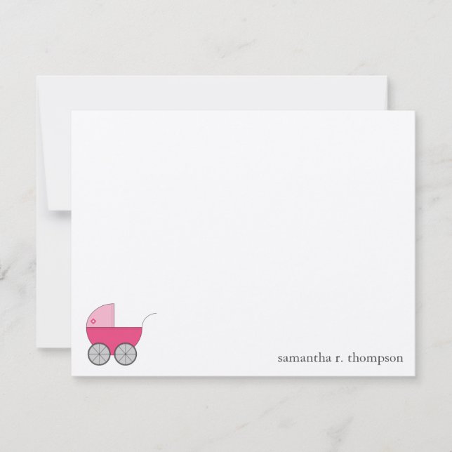 Pink Baby Carriage Baby Shower Thank You Note Card (Front)