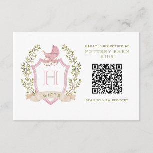 Pink Baby Carriage Crest Baby Shower Gift Registry Enclosure Card