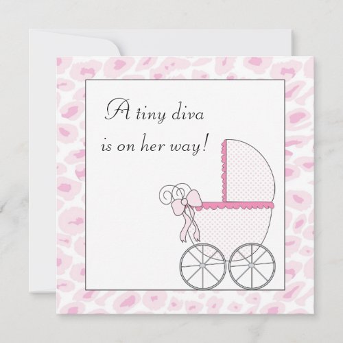 Pink Baby Carriage Diva Leopard Baby Girl Shower Invitation