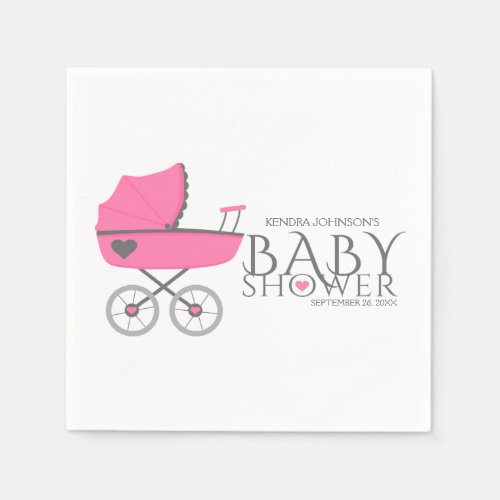 Pink Baby Carriage Girls Baby Shower Paper Napkins