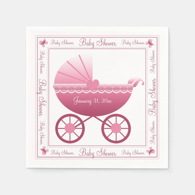 Pink Baby Carriage Paper Napkins (Front)