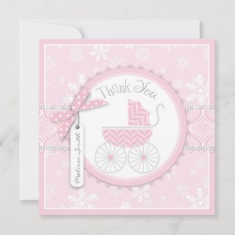 Pink Baby Carriage & Snowflakes Thank You Card | Zazzle