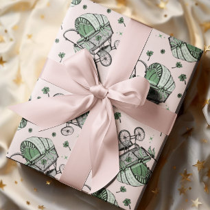 Pink Baby Carriage St Patrick's Day Baby Shower Wrapping Paper